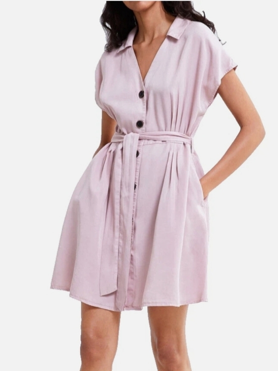 Zara Dresses & Skirts - ZARA Blush Pink Button Front Belted Shirt Dress w/ Pockets XS